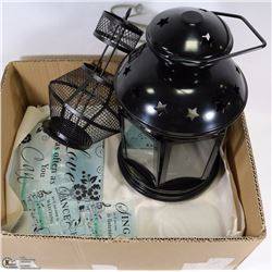 BOX W/DECORATIVE GLASS T-LITE & CANDLE