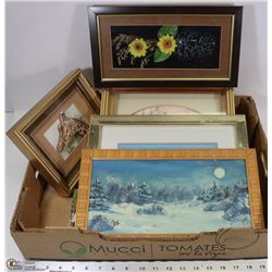 BOX OF ART PIECES INCL SIGNED MOONLIGHT TRAIL