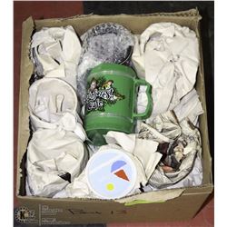 #13) BOX WITH ESTATE CUPS/STEINS AND MORE