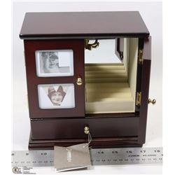 CHERRY FINISH JEWELRY BOX WITH PHOTO