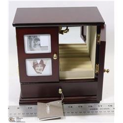 CHERRY FINISH JEWELRY BOX WITH PHOTO