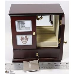 CHERRY FINISH JEWELRY BOX WITH PHOTO