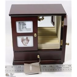 CHERRY FINISH JEWELRY BOX WITH PHOTO