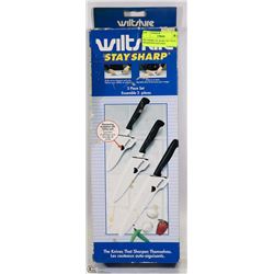 WILTSHIRE 3PC KNIFE SET WITH SHARPENER HOLDERS