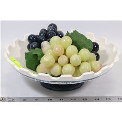 VINTAGE BLUE AND WHITE FRUIT BOWL AND GRAPES