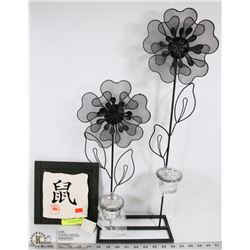 DECORATIVE CANDLE HOLDER W/ CHINESE WALL HANGING