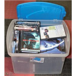 TOTE OF ASSORTED DVDS.