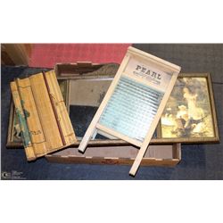 VINTAGE WASHBOARD WITH DECORATIVE WOOD FRAMED