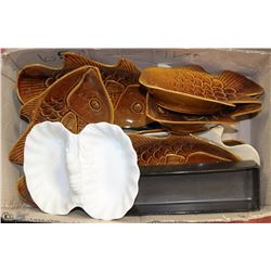 BOX OF DECORATIVE SERVING DISHES