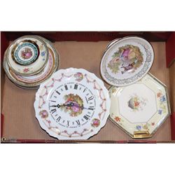 FLAT OF COLLECTIBLE LIMOGES PLATES & CLOCK.