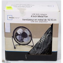 MAINSTAYS 4" METAL FAN WITH USB ADAPTOR