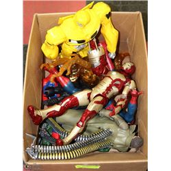 BOX OF ASSORTED SUPERHERO ACTION FIGURES INCL
