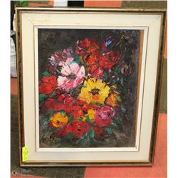 FLOWER PAINTING BY M.SLAGEN FRAMED, 24X26.