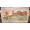 Image 1 : WOOD DESERT SCENE ON PAINTED WOOD, FRAMED. 35.5X21
