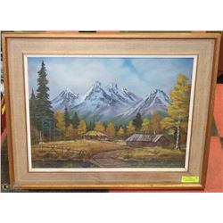 MOUNTAIN SCENE PAINTING FRAMED BY M.SLAGEN 30X24