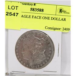 1882 US SILVER  EAGLE FACE ONE DOLLAR COIN.