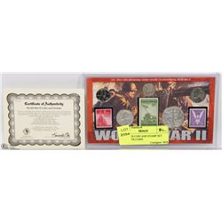 USA WWII COIN AND STAMP SET INCL WWII COINS