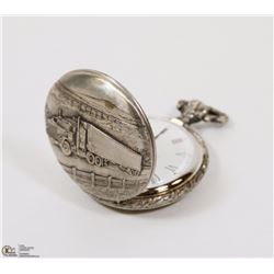 ANTIQUED NICKEL 'SEMI-TRUCK' POCKET WATCH