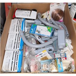 LARGE BOX OF ELECTRICAL GOODS/SUPPLIES INCLUDING