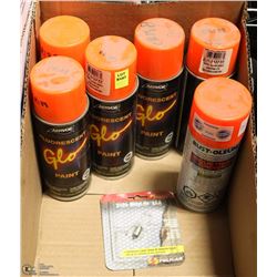 6 CANS OF VARIOUS FLUORESCENT SPRAY PAINT