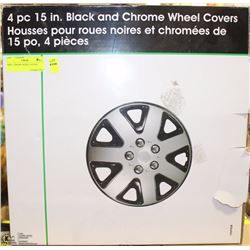 8) 4PC 15" BLACK & CHROME WHEEL COVERS