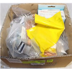 BOX OF WELDING PRODUCTS- NOZZLES, SOLID WIRE +MORE
