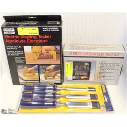 LOT OF NEW IRWIN CHISELS + BOSTITCH ELEC. STAPLING