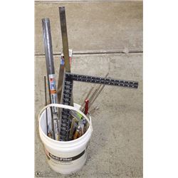 #22) BUCKET OF CLAMPS AND SQUARES