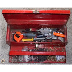 38) RED METAL TOOL BOX WITH CONTENTS -ON CHOICE-