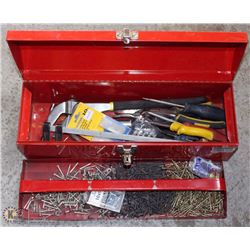 38) RED METAL TOOL BOX WITH CONTENTS -ON CHOICE-