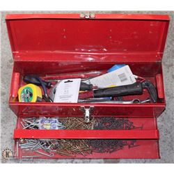 38) RED METAL TOOL BOX WITH CONTENTS -ON CHOICE-