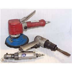 3 PNEUMATIC TOOLS INCL CHIZEL, BUFFER, WRENCH.