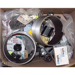 BOX OF ASSORTED FASTENERS, THREADED COUPLINGS,