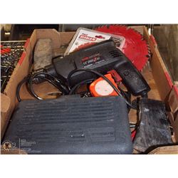 FLAT W/ CRAFTSMAN 1/2 DRILL, 2 CUTTING BLADES,