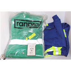 RANPRO GREEN 2XL RAINSUIT + TWO XL SURVEYOR VESTS