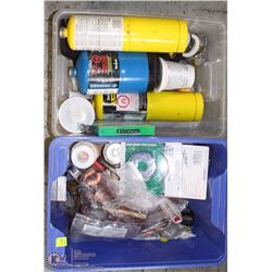 2 TOTES OF PLUMBING ACCESSORIES INCL PIPE CUTTERS