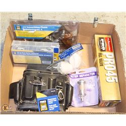 FLAT OF ELECTRICAL SUPPLIES + ELEC. TOOL POUCH +