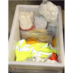 TOTE OF HI-VIZ VESTS + BUNDLES OF NEW KNIT-GLOVES