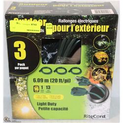 3-PACK OF 16AWG LIGHT-DUTY OUTDOOR EXT. CORDS