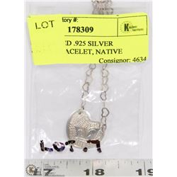 HAND CARVED .925 SILVER PENDANT BRACELET, NATIVE