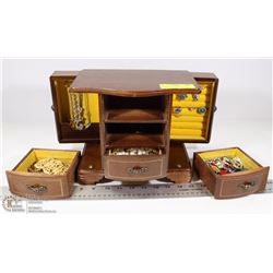 MUSICAL WOOD JEWELRY BOX  WITH ESTATE JEWELRY