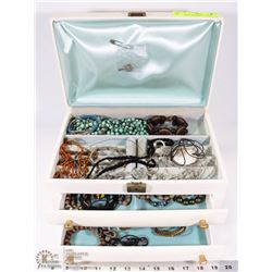 ESTATE JEWELLERY BOX WITH CONTENTS AND KEY