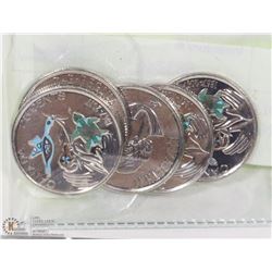 5 COLORIZED 150 YEAR 25 CENT COIN.