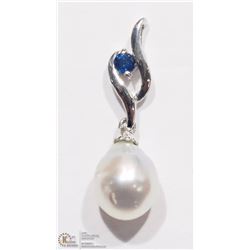 3) 18K W. GOLD SAPPHIRE & FRESHWATER PEARL PENDANT