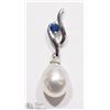 Image 1 : 3) 18K W. GOLD SAPPHIRE & FRESHWATER PEARL PENDANT