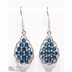4) RHODIUM PLATED ST. SILVER BLUE TOPAZ EARRINGS