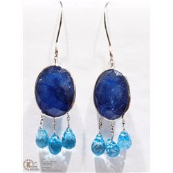 6) 14K WHITE GOLD SAPPHIRE AND BLUE TOPAZ EARRINGS
