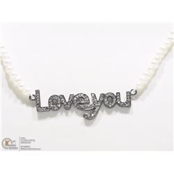 8) ST. SILVER PEARL & DIAMOND "LOVE YOU" NECKLACE