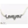 Image 1 : 8) ST. SILVER PEARL & DIAMOND "LOVE YOU" NECKLACE
