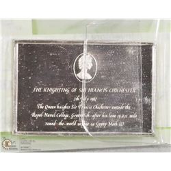 SILVER BAR DEPICTING KNIGHTING OF SIR FRANCES